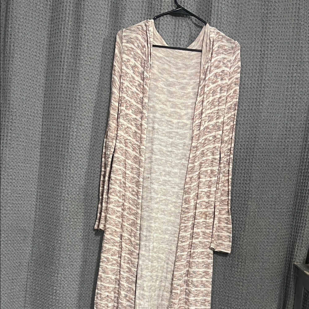 Light Pink Marled Hooded Duster Cardigan